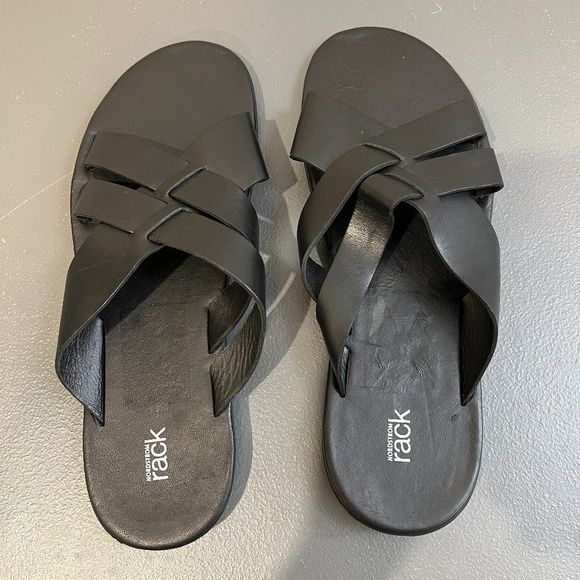 NWOT NORDSTROM Porter Cross‎ Strap Slide Genuine Leather Sandal In Black (10) - Picture 6 of 13